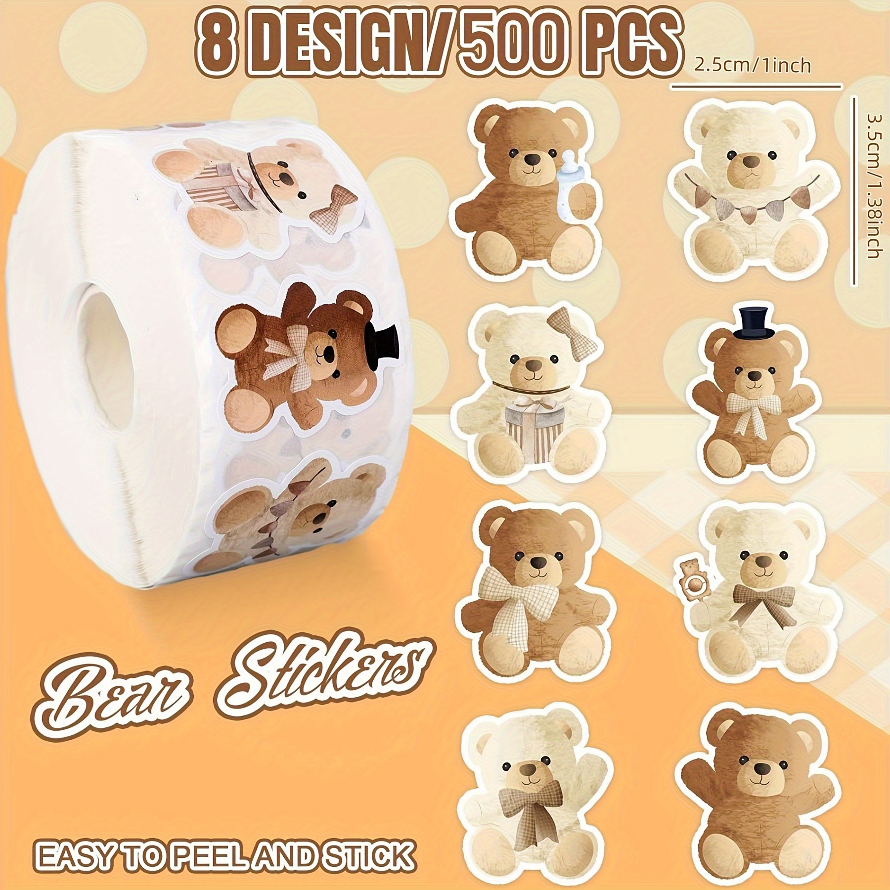 

500pcs Bear Stickers Roll, Adorable Plush Teddy Bear Designs For Gift Wrapping Tags, Envelope Seals & Decoration, Mixed Color Paper Material