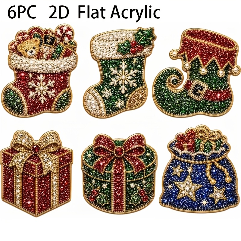 TEMU 6pcs 2d Flat Retro Christmas Pearl Diamond Painting Ornaments, Diamond Painting Kit, Stress Relief Handmade Crafts, Christmas Tree Hangings,