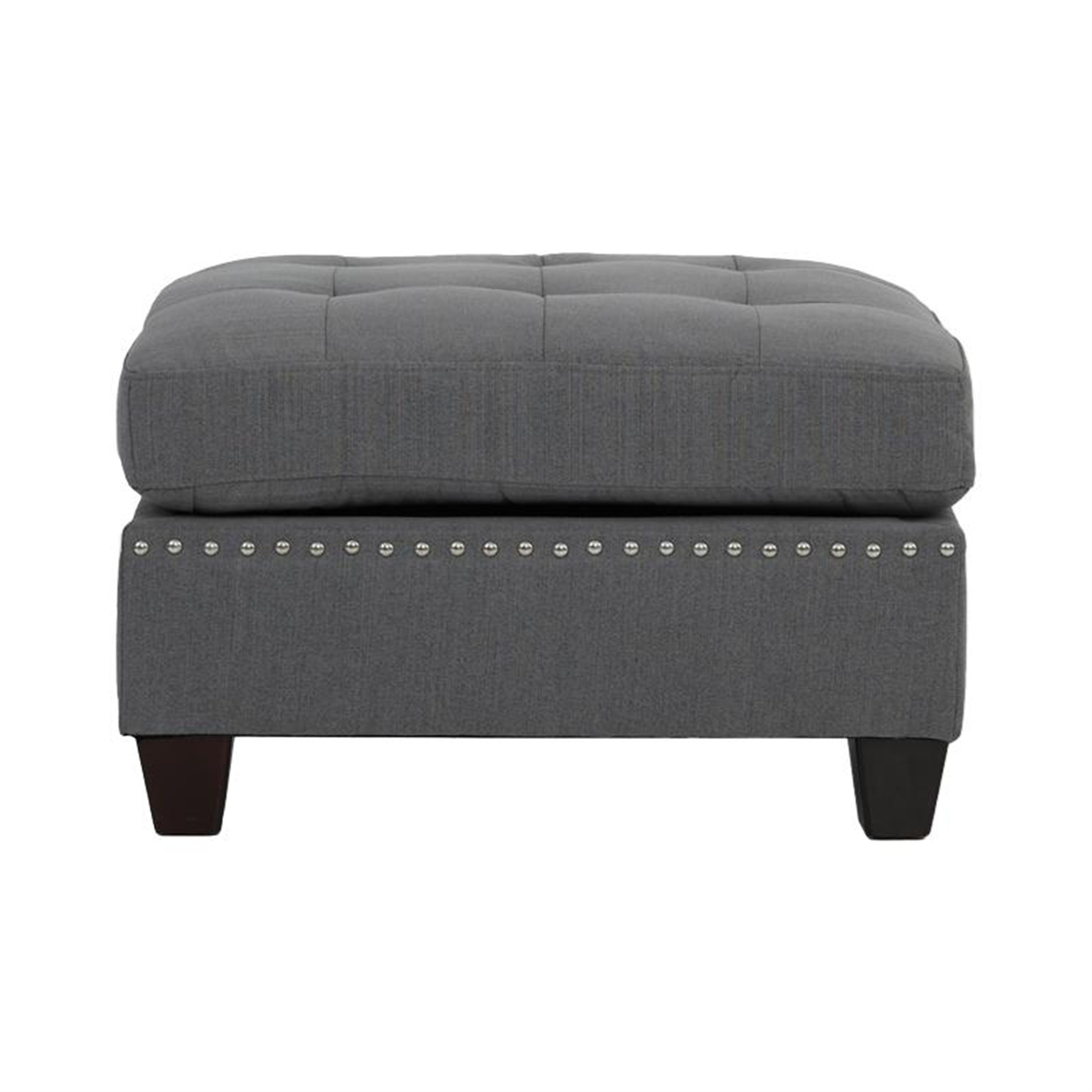 

Living Room Furniture Tufted Ottoman Grey Linen Like Fabric 1pc Ottoman Cushion Nail Heads Wooden Legs