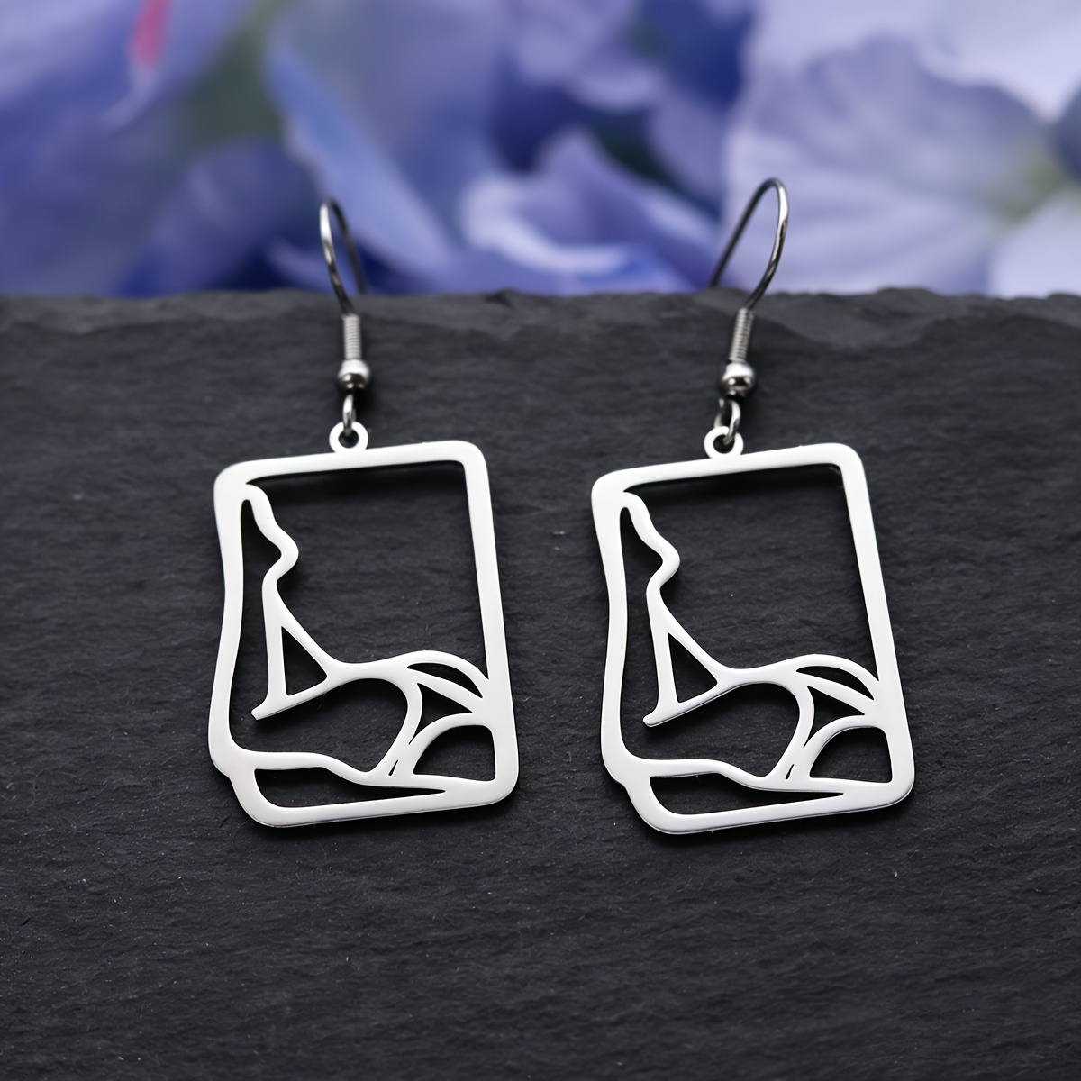 Feminist Body Art Stainless Steel Drop Earrings, Minimalist Design