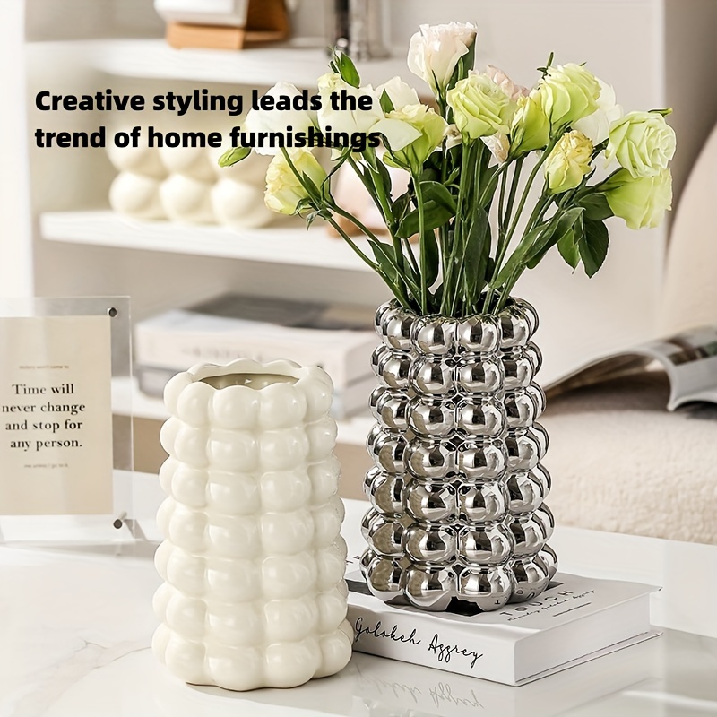 Decorative Ceramic Flower Vase with Grooves, Modern Vases for Decoration,  Classic Flower Pot for Home, Office, Living Room, Bedroom (Size: 10x19 Cm).