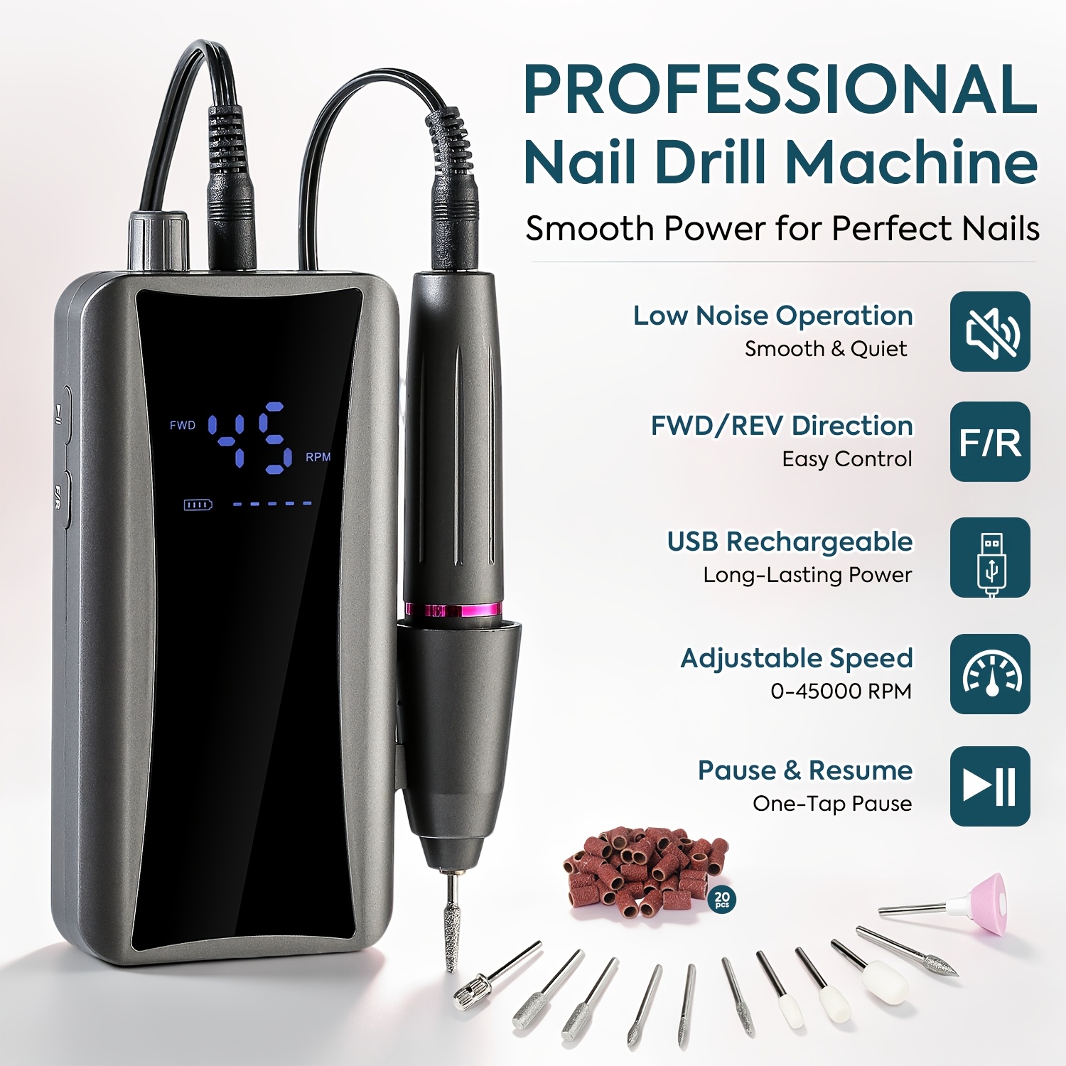 45000RPM Electric Nail Drill with LCD Display
