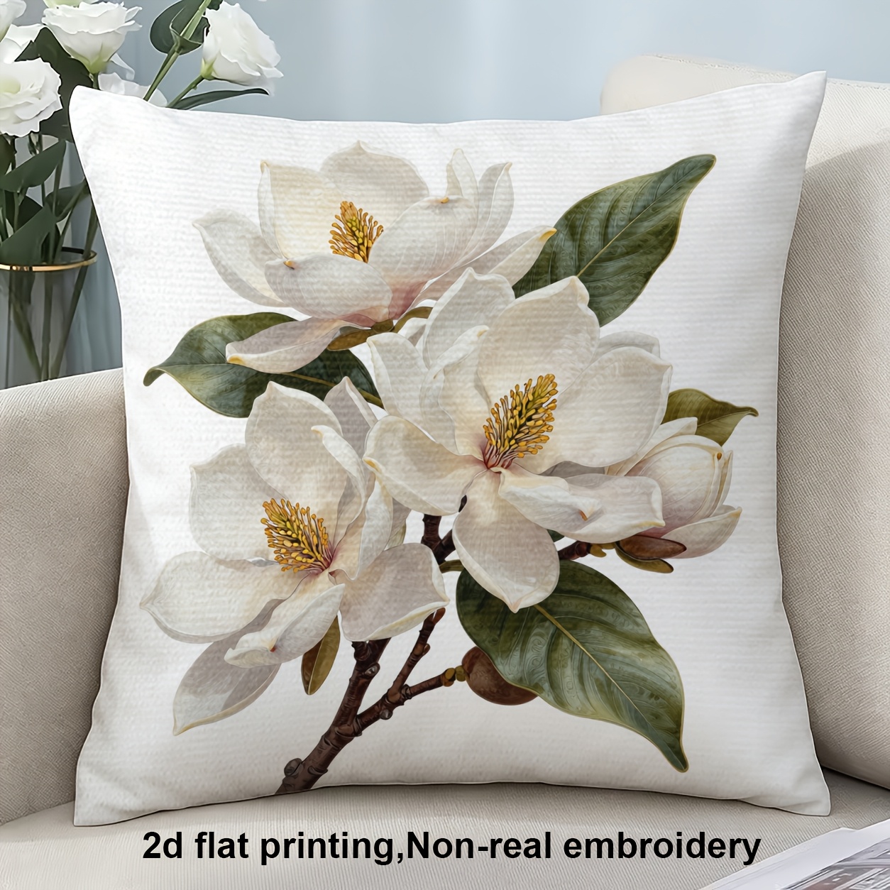 TEMU 2d Flat Printing, 1pc, Christmas Decorative Pillowcase, Flowers With Green Leaves, Pillow Cover, Double-sided Printing, Polyester, Suitable For