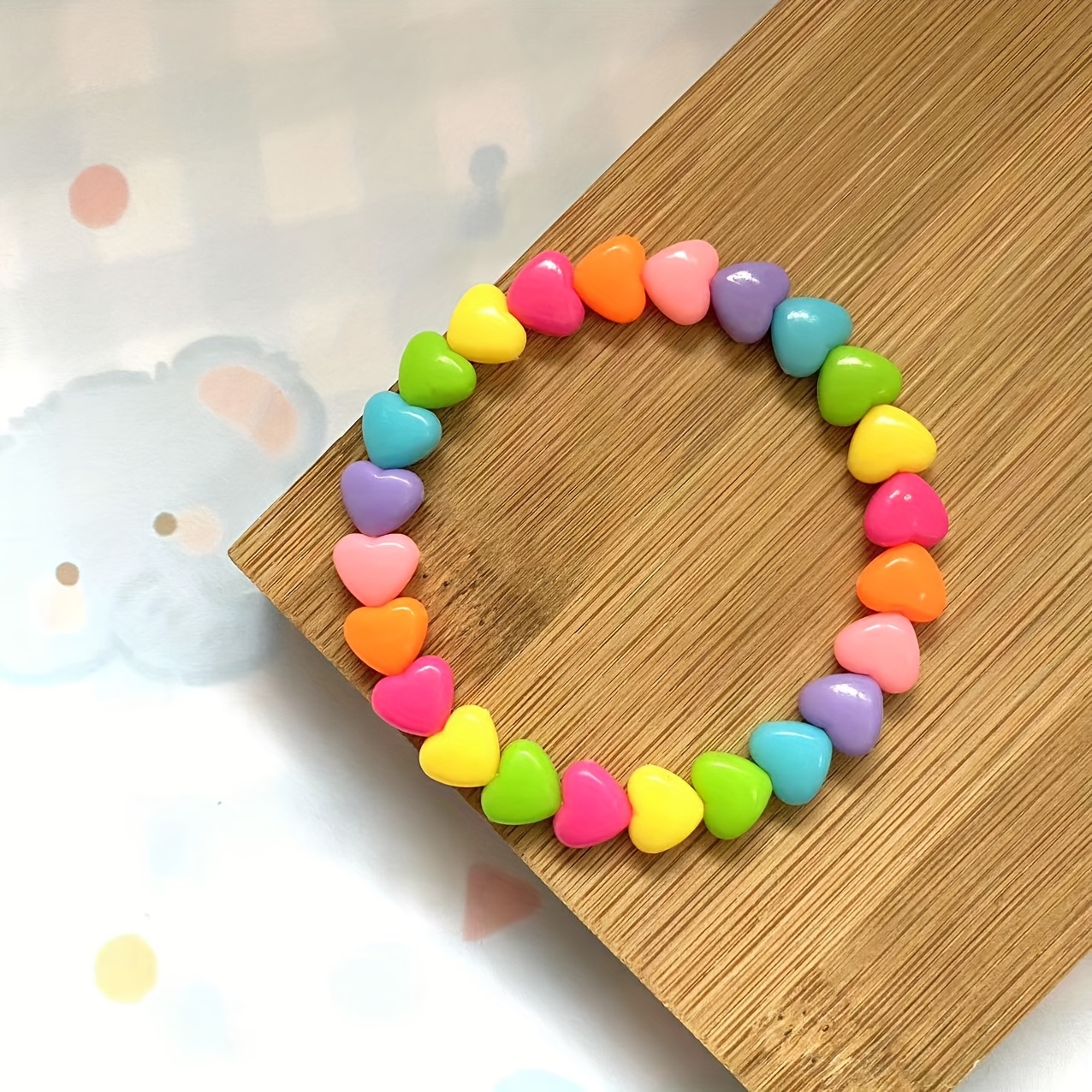 1 Dopamine Love Resin Bead Bracelet, Cute And Creative, Sweet, Suitable For Daily And Party Wear, Ladies' Bracelet