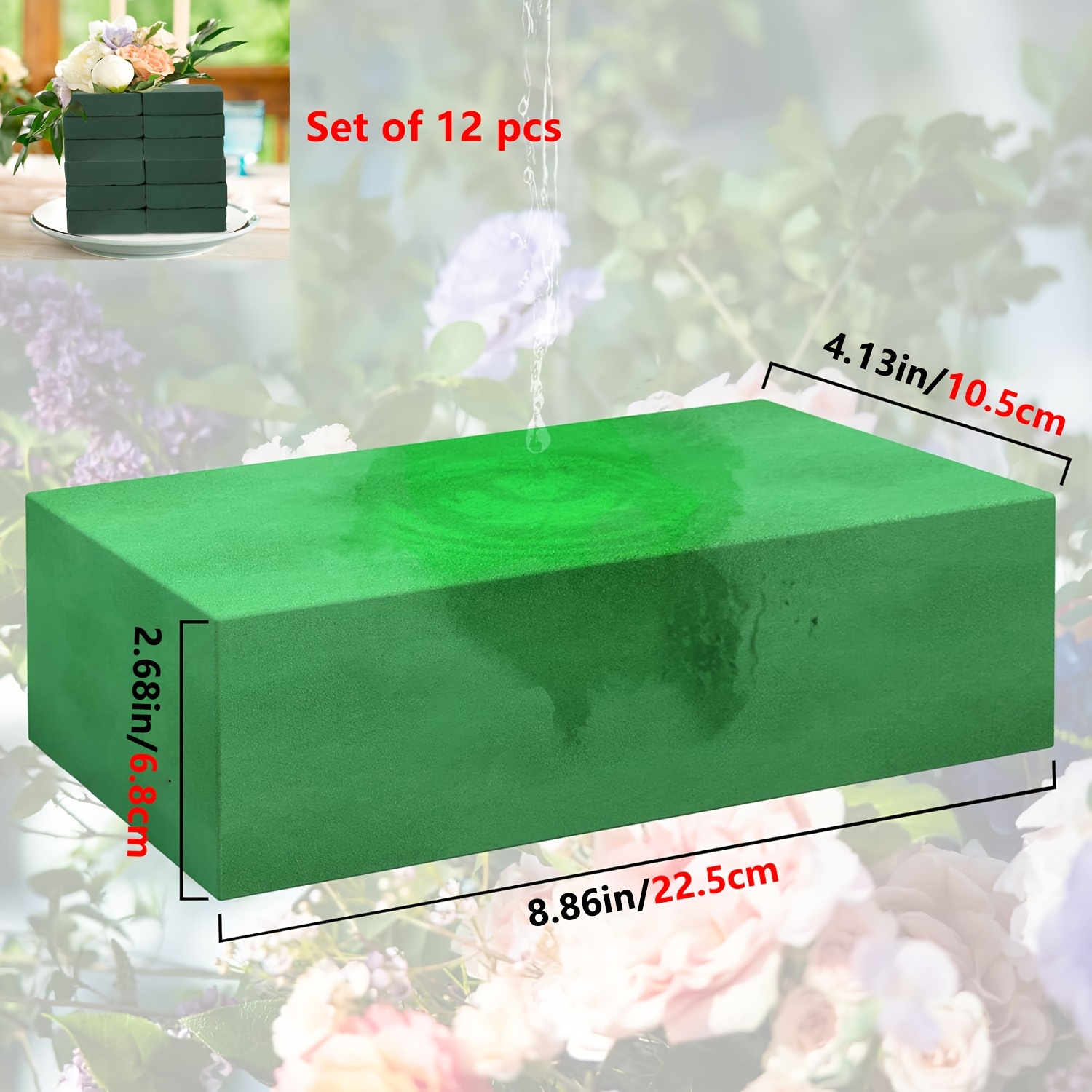 12pcs Large Floral Foam Blocks For Fresh, Artificial & Dried Flowers - Ideal For Weddings, Birthdays, Home & Garden Decor (8.86" X 4.13" X 2.68")