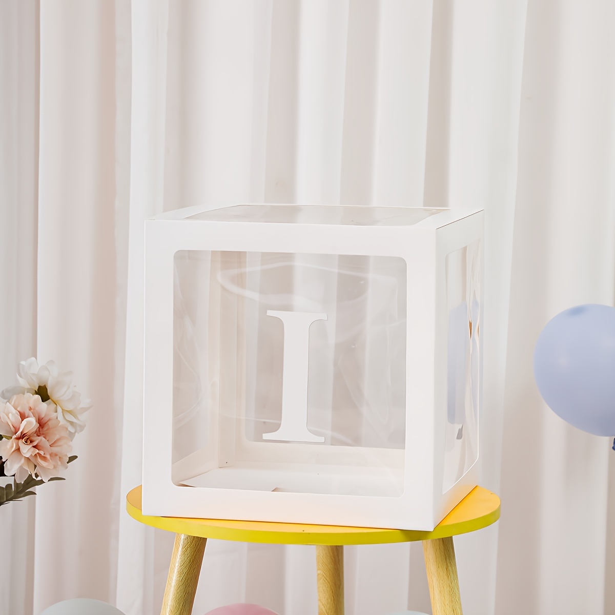 Image of 1pc 9.85-inch White Transparent Balloon Box, Holiday Scene Decoration Box, Photo Prop, A-z Combined