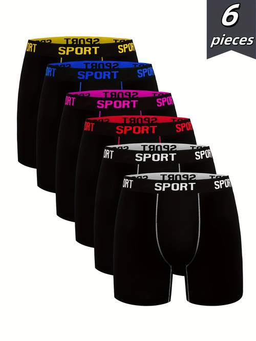 6pcs mens comfortable shaping underwear breathable elastic quick drying elastic waistband suitable for spring sports sports and casual wear long boxer underwear soft lightweight and moisture absorbing