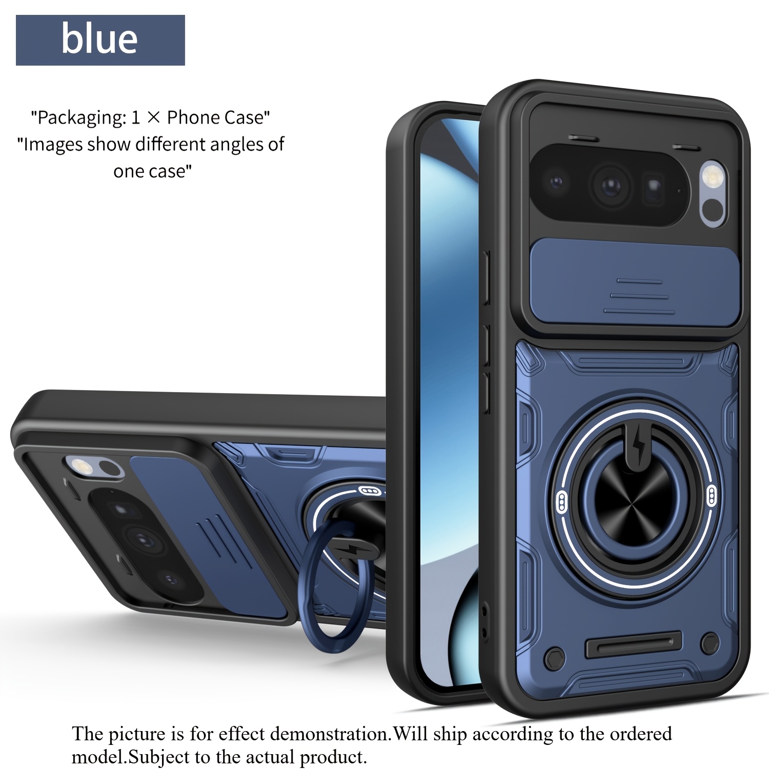 TEMU Phone Case - Phone Case Suitable For Google Pixel 10/10 Pro/10 Pro Xl, Sliding Lens Protection Cover, 360-degree Rotating Ring Stand, Car
