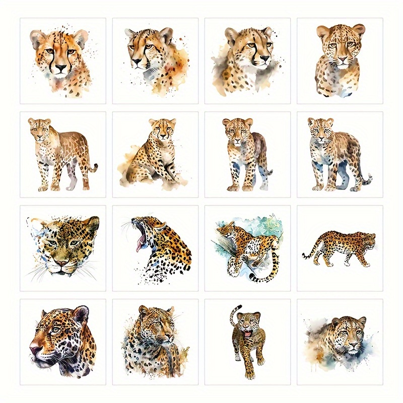 

16-piece Leopard Temporary Tattoos - Waterproof & Long-lasting, Perfect For Animal Parties & Body Art Decorations, 2.4x2.4 Inches