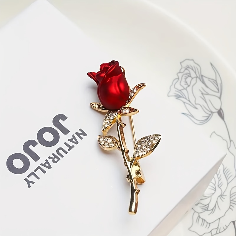 Image of Vintage Women's Elegant And Stylish Rhinestone Rose Brooch, Alloy Accessory, Suitable For Casual Wear