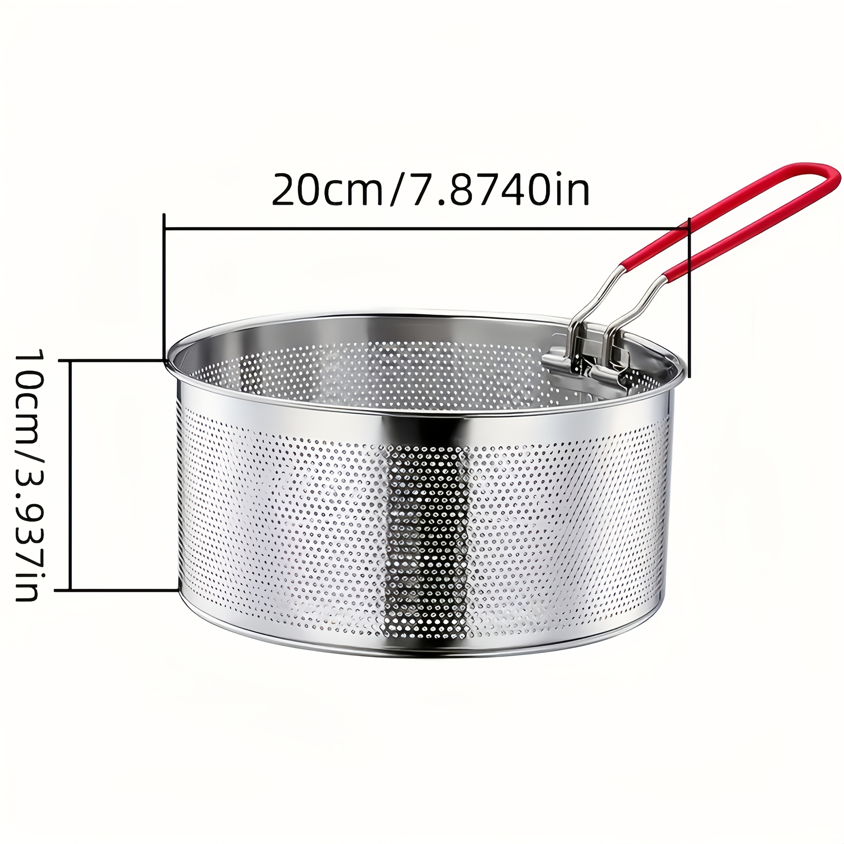 E-shop Tragbarer Küchensieb aus Edelstahl mit abnehmbarem Griff, ideal zum von Pommes Frites, Pasta, Gemüse und Snacks. Dieses langlebige Kochwerkzeug