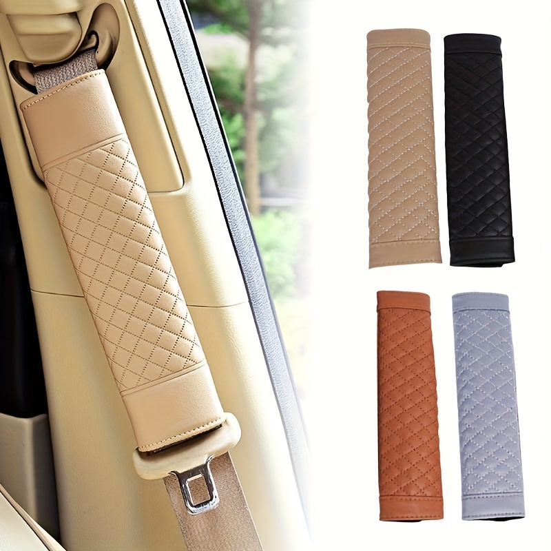 

2pcs Seat Belt Covers - Stylish Quilted Leather Shoulder Pads In , Black, Gray, Brown With Adjustable Straps For And Protection, Seat Belt Cover Shoulder Strap