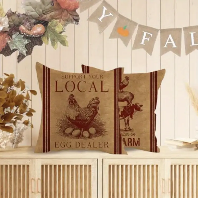 4 packs of old fashioned farm animal pillowcase design printed pattern zipper pillowcase double sided polyester printed pattern zipper closed home decoration living room bedroom and sofa home decoration not included in the pillow Product details 4