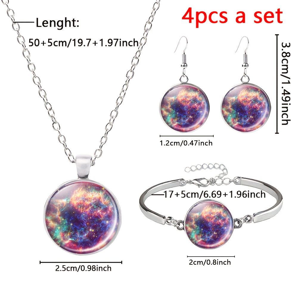 4pcs White Circular Pattern Jewelry Set with Necklace & Bracelet