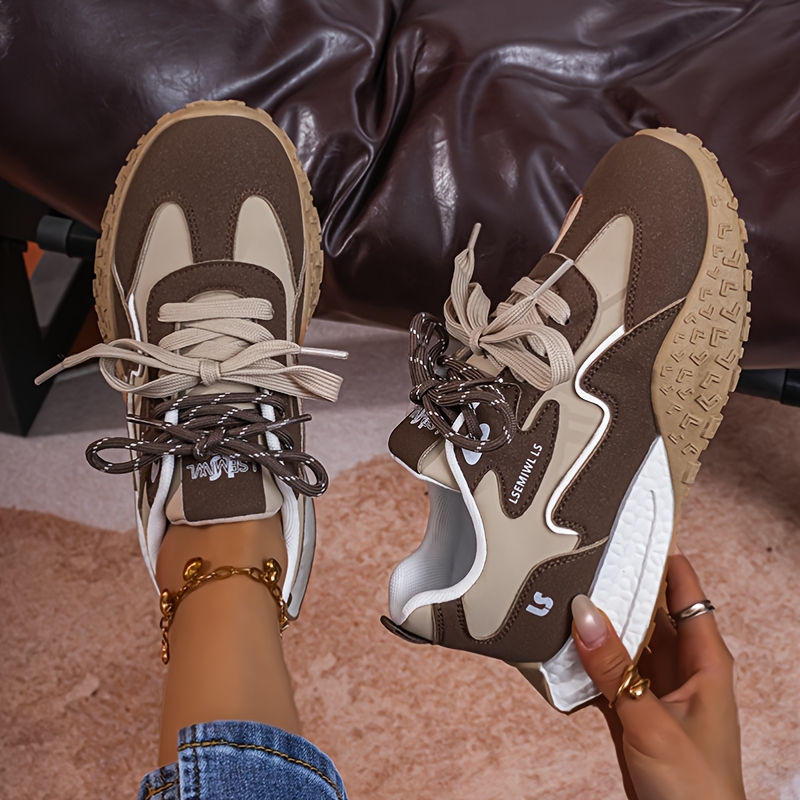 TEMU [sneakers] Women's Road Running Shoes Korean Style, Featuring Thick Soles For Height Enhancement, Breathable Design, And In Large Sizes.