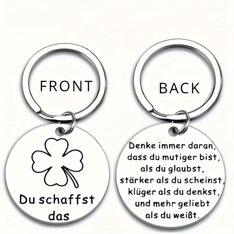 1pc Stainless Steel Keychain With German " Good Luck" & Clover Design - Durable 201 Stainless Steel Charm For Women, Gift For Birthdays, Anniversaries, Graduations