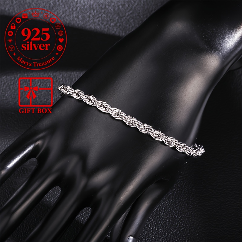 925 Silver Men's Twisted Bracelet 5mm Solid Color Versatile A Gift For Him Festival Tomato Wedding Banquet Exquisite Gift Box Local Warehouse