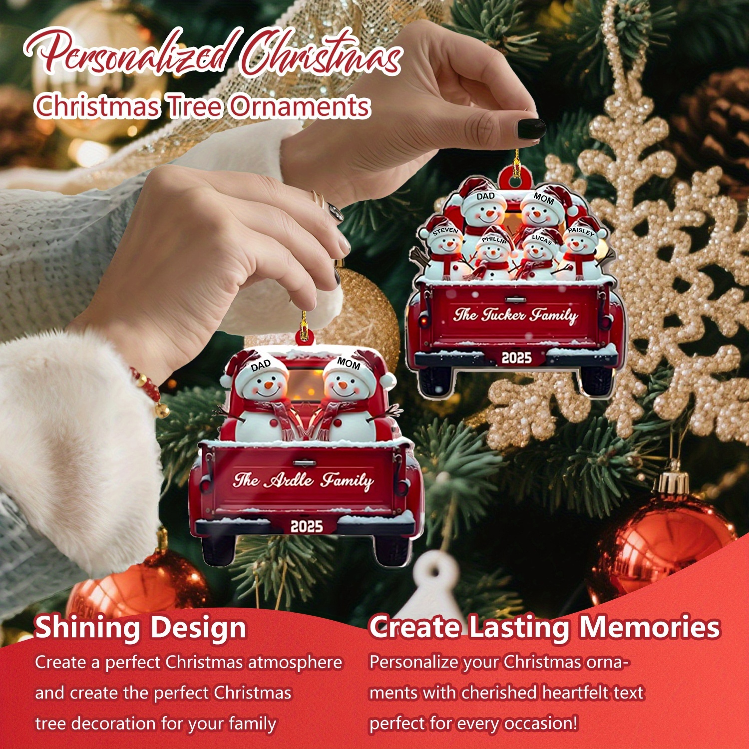 2D Flat, 2025 Custom Christmas Ornaments - Personalized Snowman Family Ornaments for 2-9 People (with Names & Year), Christmas Tree Decor, Unique Xmas Gift for Family, Holiday Decorations, Festive Design, Resin Ornament, Holiday Shoppers