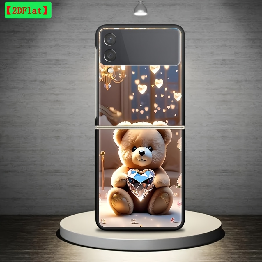 TEMU para Teléfono - Cubierta con Diamantes y Diseño 2D de Oso Pequeño para Samsung Z Flip4 Z Flip 5G