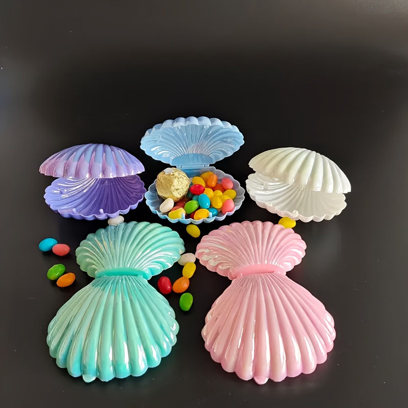 

5pcs Vibrant Mini Seashell Candy Containers - Ideal For Wedding Accessories, Celebratory Events & Mermaid Themes | Sturdy Plastic Jewelry & Present Pieceaging