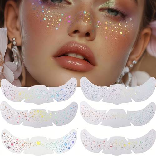 6pcs mixed glitter laser freckle stickers ow heart shaped pattern waterproof tempo ry tattoo stickers for party festival and deco tion perfectly suitable for christmas halloween and music festivals