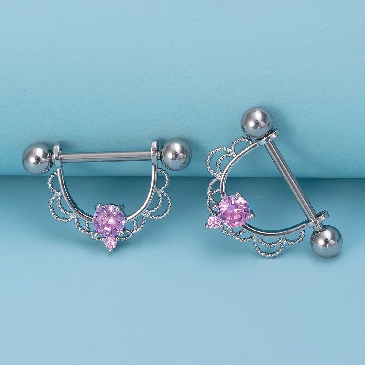 TEMU 2pcs Synthetic Cubic Zirconia Piercing Jewelry Stainless Steel Barbell Body Jewelry 14 Gauge