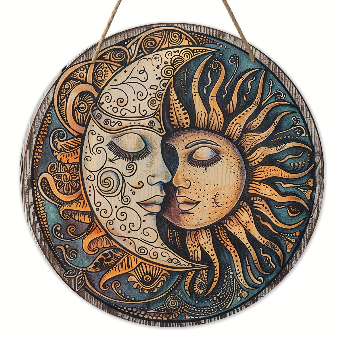 

Manufactured Wood Sun And Moon Wall Hanging Sign, 7.9 Inches Round, Multipurpose Farmhouse Decor For Home, Room, Party, Front Door, Wreath Accessory, Festive Ornament, English Language, Easy Mount