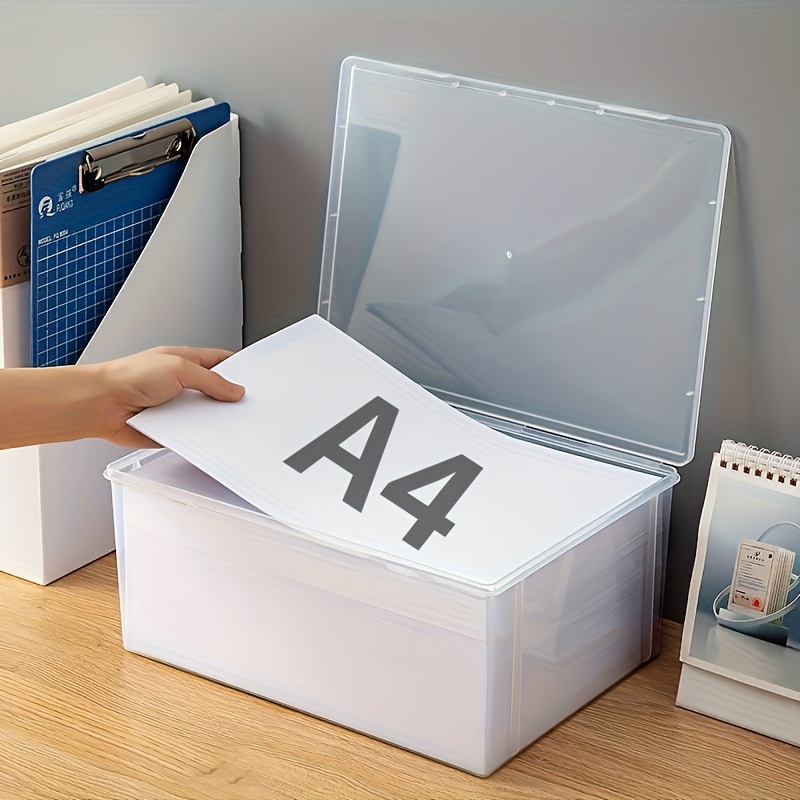 

1pc A4 Transparent Plastic Document Storage Box For Office And Home - Packing Bag For Papers, Certificates, And More - Stackable, Large Opening Design, No Power Required
