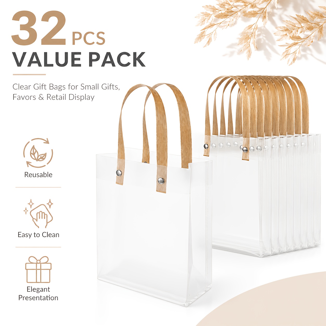 TEMU 32pcs Transparent Frosted Plastic Gift Bags With Handle & Translucent Body - Reusable Suitable For Wedding Favors, Supplies, Boutique, Suitable