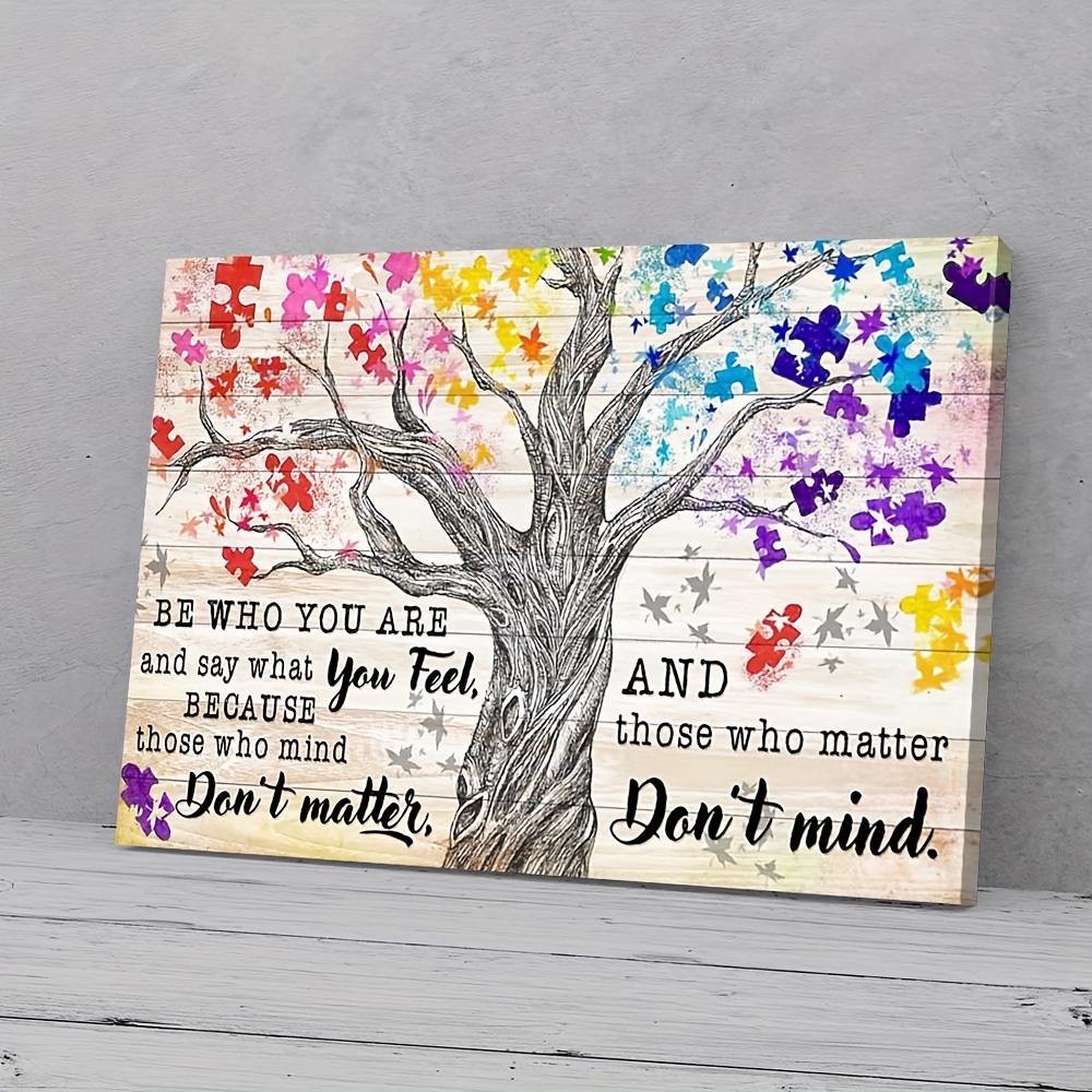 

1pc Wooden Framed Canvas Painting Be Who You Are And Say What You Feel Autism Canvas Decor Wall Art For Bedroom Living Room Home Walls Decoration With Framed Ready To Hang 11.8inx15.7inch