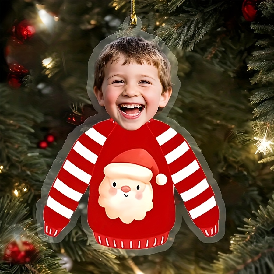 TEMU 2d Flat, Personalized Sweater Ornaments - Custom Photo/name/text Christmas Tree Decorations, Featuring Pvc Pendants With Faces Matching, Durable