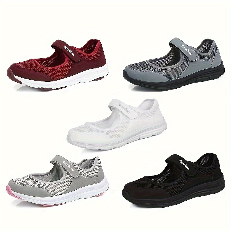 

Women's Breathable Mesh Casual Shoes, Low Top Round Toe Comfy Sneakers, Women's Hook And Loop Shoes