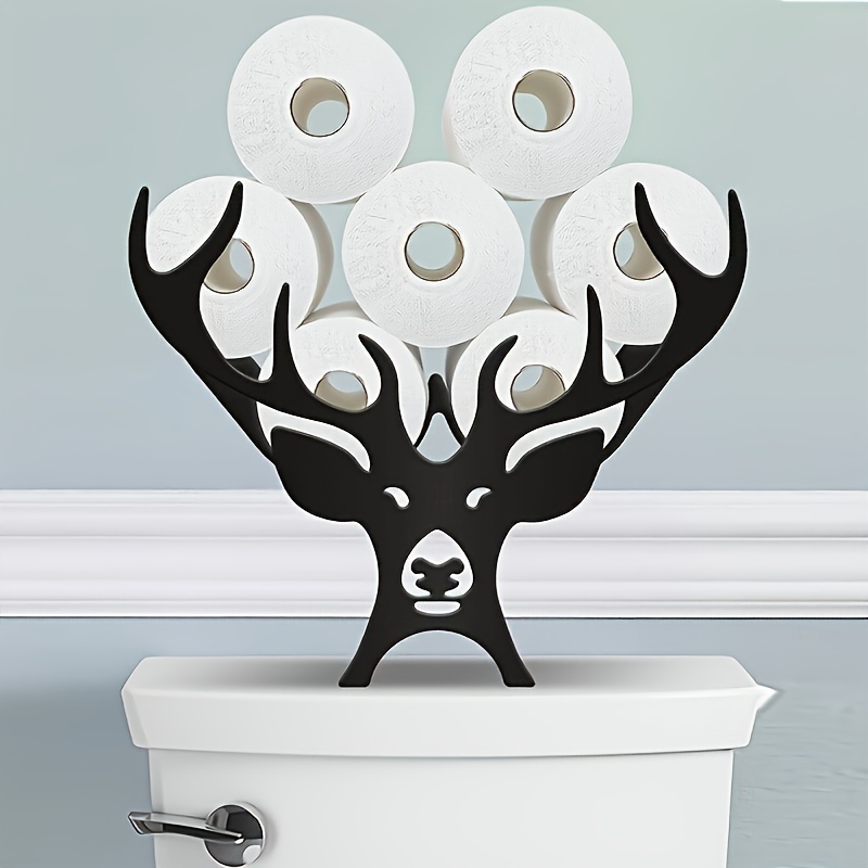 

Elk Toilet Paper Holder - Freestanding Iron Organizer For Bathroom, Living Room & More - Decorative Tabletop Stand With Extra 8 Roll Storage