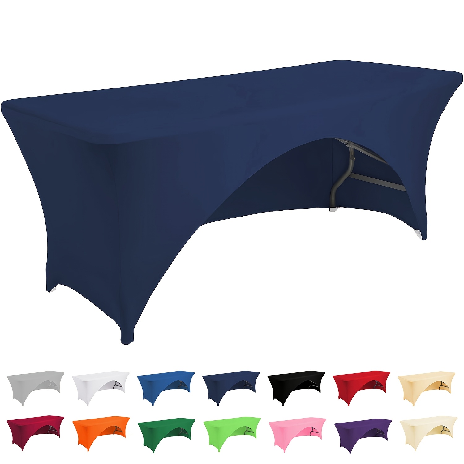 TEMU 1pc Full Coverage Tablecloth With Cutout, Polyester Washable Wrinkle-resistant Tablecloth, Solid Color Elastic Tablecloth, Suitable For