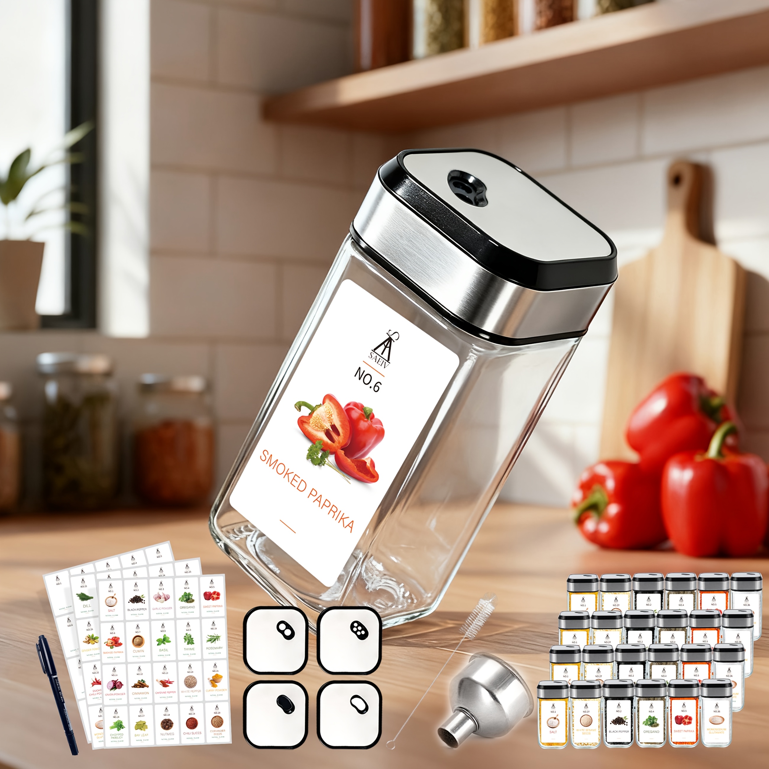 Image of 24pcs Glass Spice Jar Set With Multiple Dispensing Holes - Moisture-proof Sealed Seasoning Containers For Kitchen, Suitable For Seasoning In Home Kitchen Cooking, Baking And Restaurant Preparation