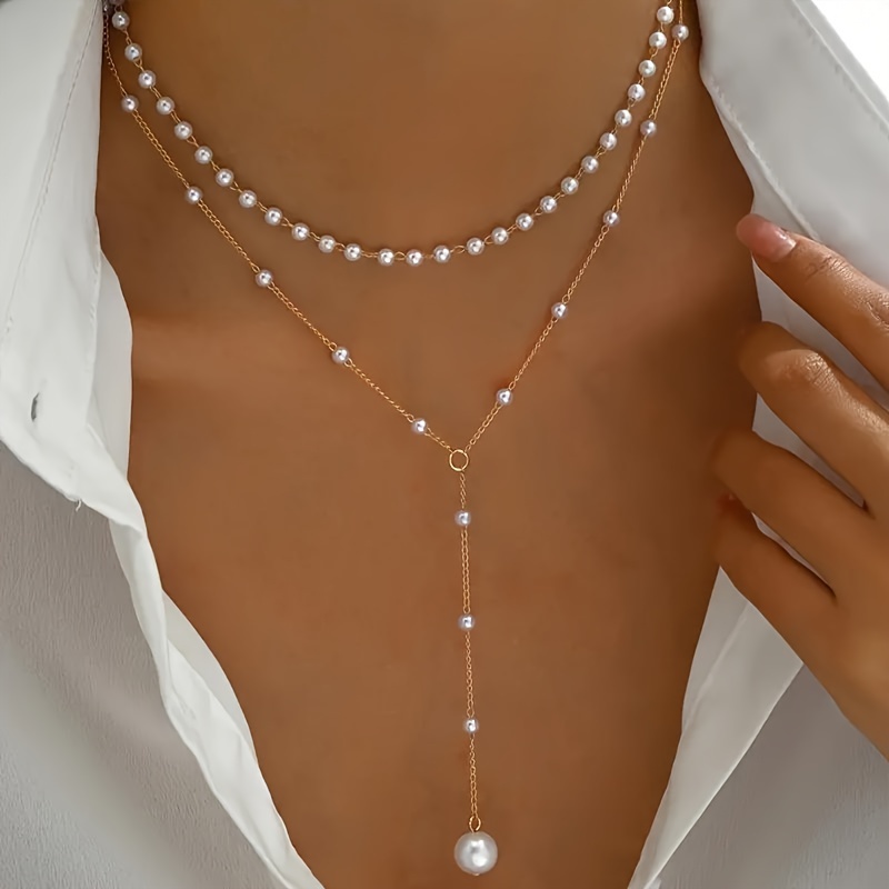 

Elegant Women' Faux Pearl Pendant Necklace For And Party Accessory With Non-metal Chain, No Mosaic,