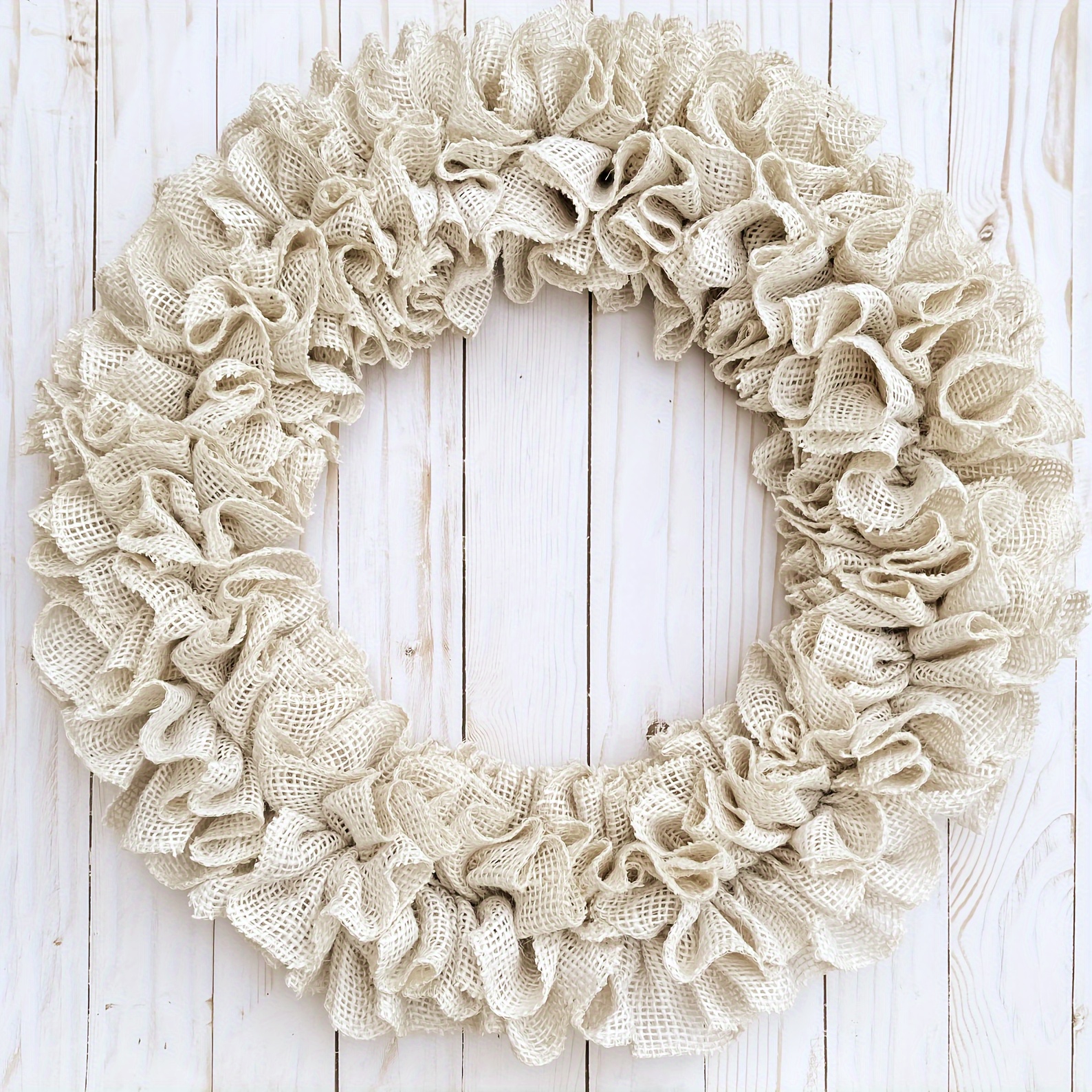 

1pc, Burlap White Wreath For Front Door Year Round, Farmhouse Burlap Wreath Rustic Door Decoration, Simple Everyday, Spring, Summer, Fall And Winter, Front Porch Decoration
