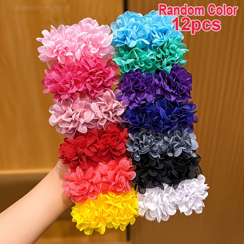 TEMU 12 Colorful Small Flower Hair Clips, Random Colored Fabric Hairpins, Cute Floral Hair Accessories Suitable For Daily Use (random Color)