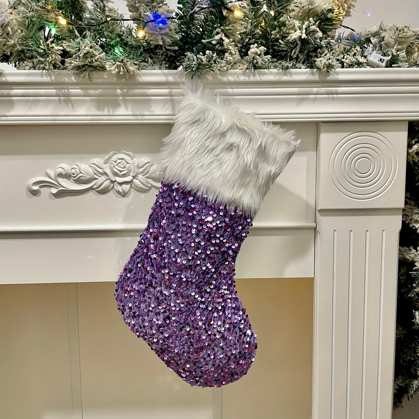 TEMU 1pc, Bas de Noël à paillettes, Sac à bonbons, Cadeau de Noël, Ornement de Noël, Pendentif d'arbre de Noël