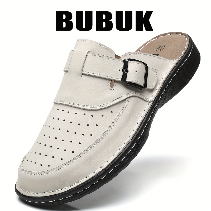 mens genuine leather slip on sandals breathable non slip summer