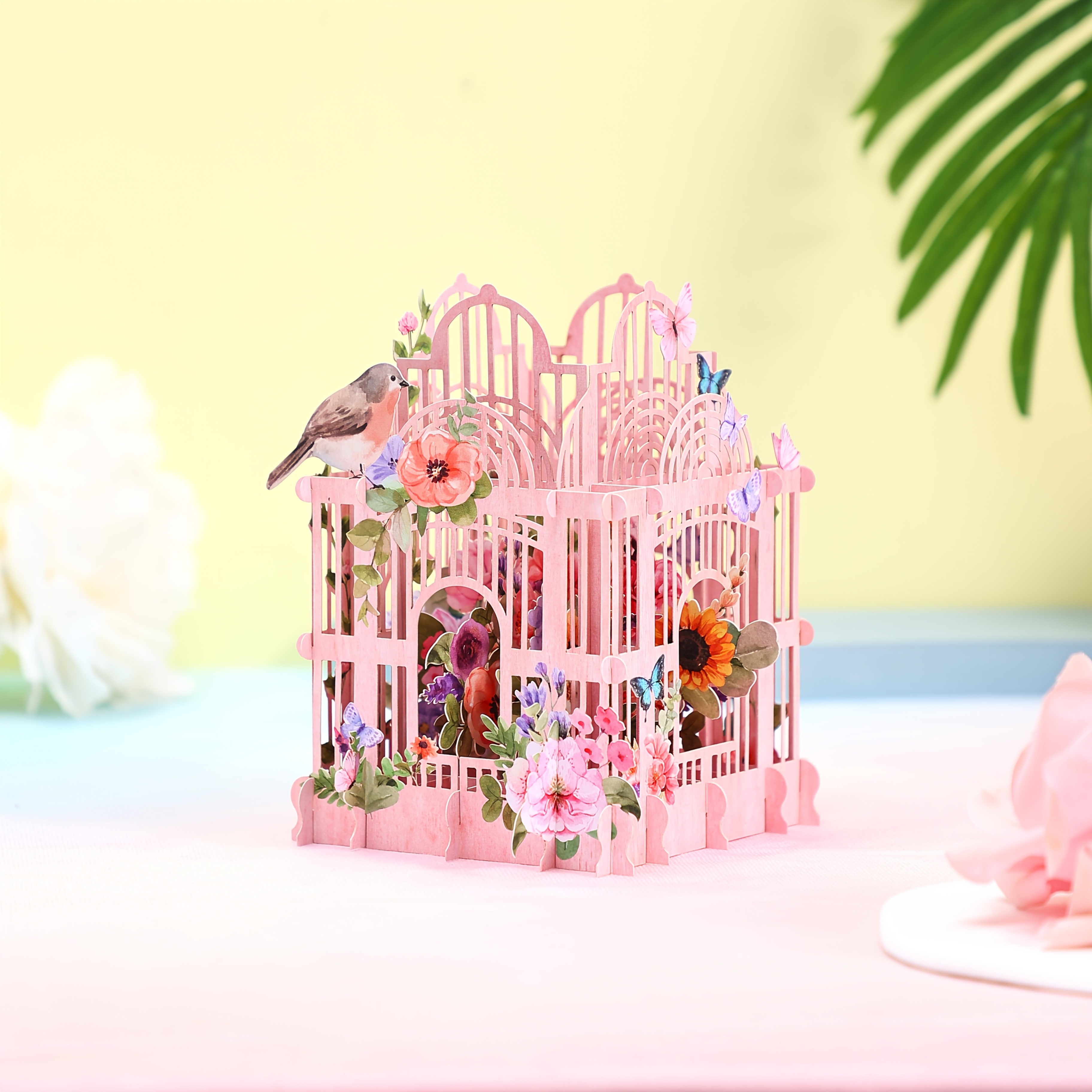 

1pc Pop-up 3d Cartoon Birdcage Paper Card - Valentine's Day Greeting Card For Anyone, Space-themed, Unique Pop-up , Ideal For Birthday, Thank You, Celebration Gifts