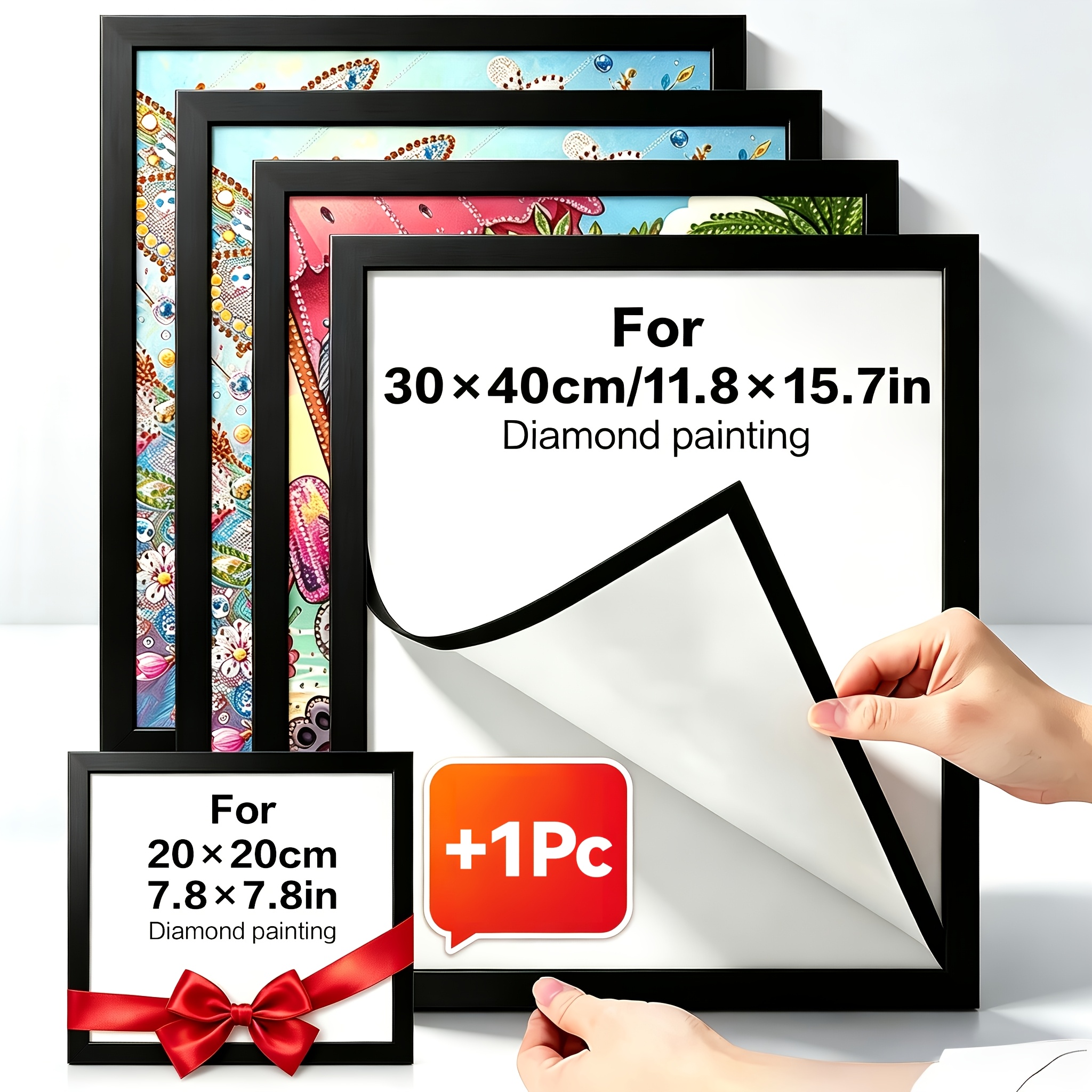 TEMU 5pcs Magnetic Diamond Painting Frames With Self-adhesive Backing Suitable For 30x40cm/11.8x15.7in And 20x20cm Diamond Paintings, Magnetic Hold