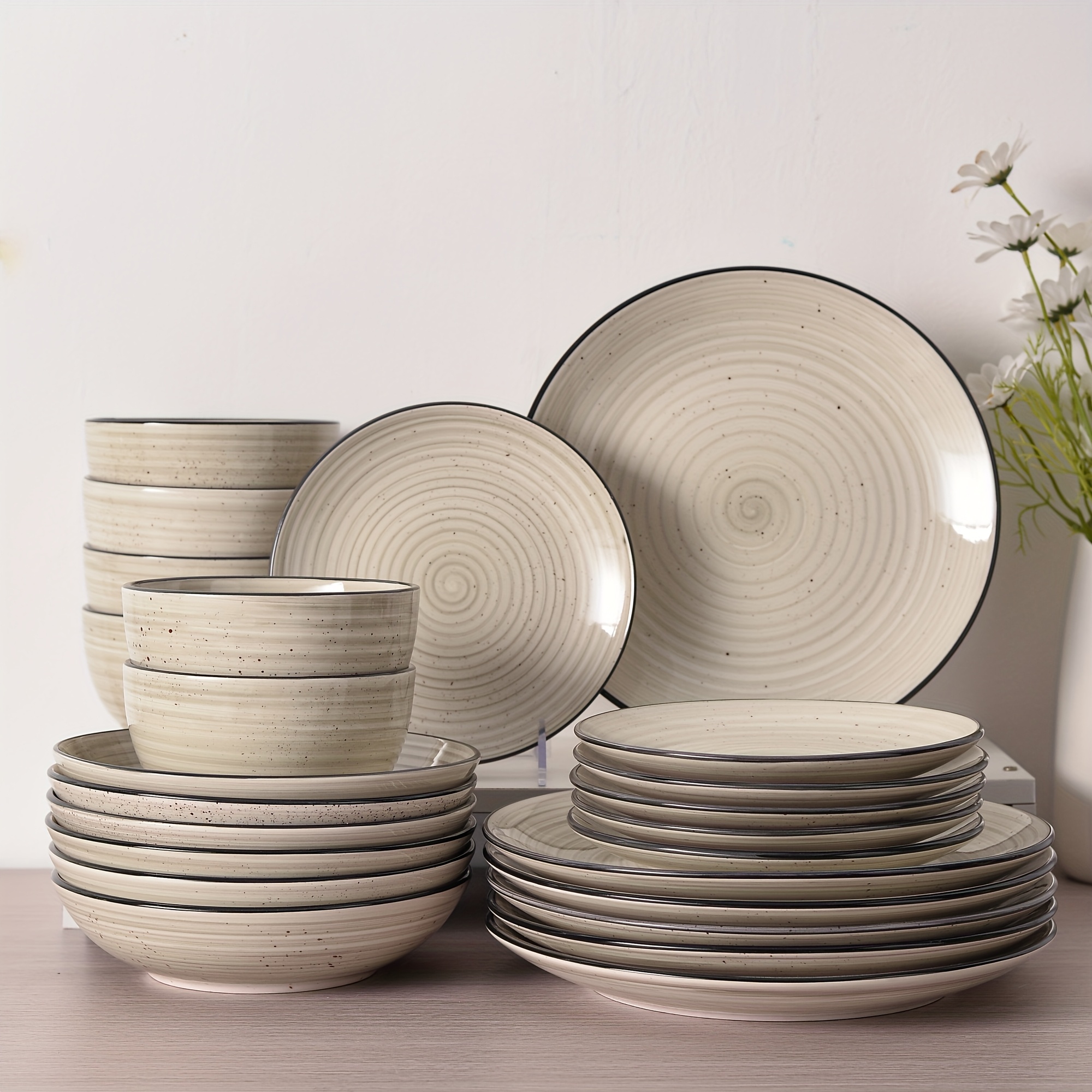 TEMU 24pcss Dinner Sets, Plates And Bowls Sets, 24pcs Dinnerware Set Round Dinner Set For 6, Scratch Resistant Dishes Set, Dishwasher And Oven