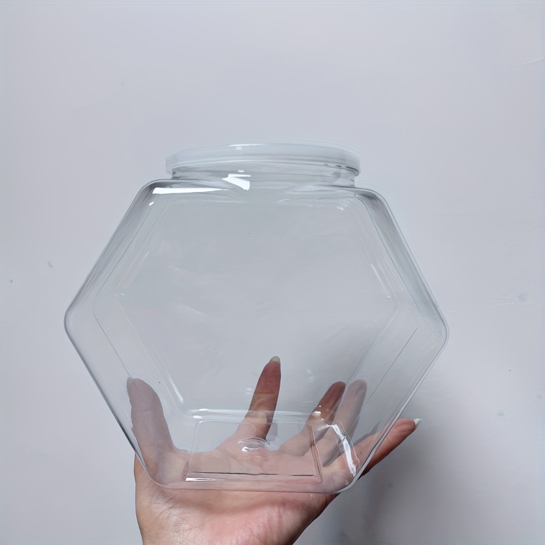 1pc Plastic For Candy Jar, Transparent Biscuit Jar 78oz (. 2.0kg) For Kitchen Counter, Hexagonal Biscuit Jar With Lid, Plastic Dry Food Jar For