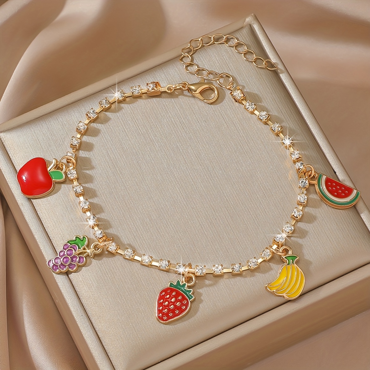 Women's Shiny Fruit Pendant Anklet, Beach Vacation Style