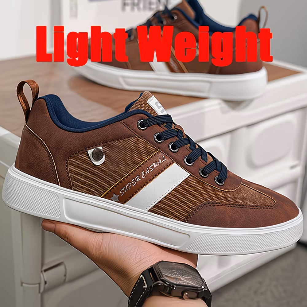 chaussures décontractées rétro pour hommes - respirantes, semelle confortable, chaussures de skate style avec en pu/toile, à lacets, adaptées à toutes 1