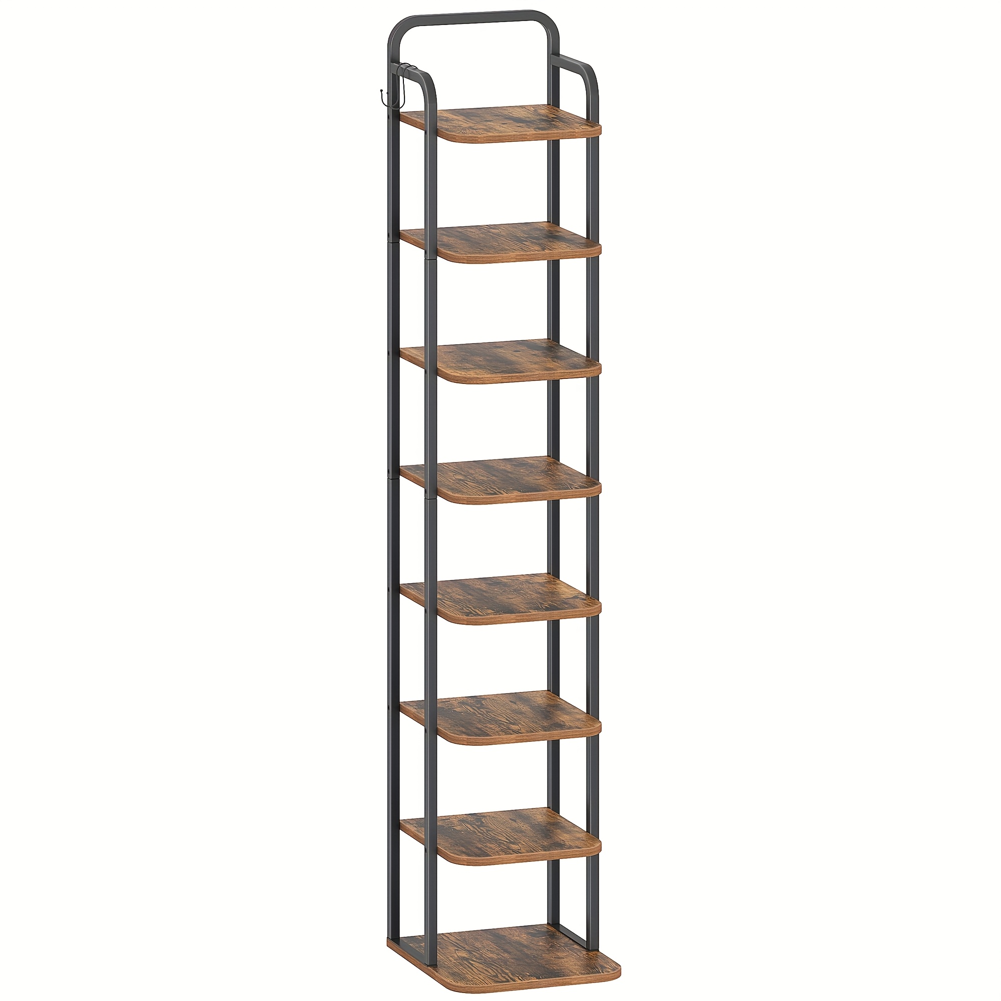 Vertical Shoe Rack, Shoe Racks, Shoe Tower For Small Spaces, Freestanding, Adjustable, Space , 8-tier Brown And Black