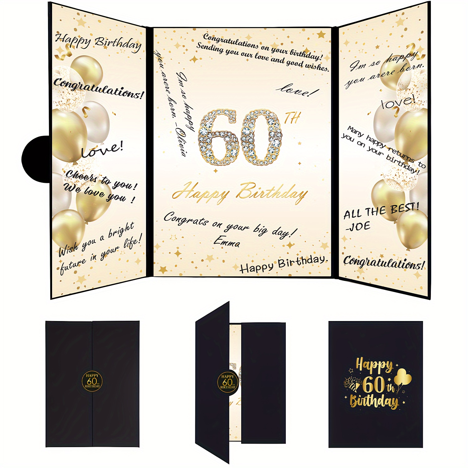 

1pc 60th Birthday Celebration - Elegant Black And Golden Paper Signing Book For Men & Women, Cheers To 60 Years, Birthday Party Signature Keepsake With Universal Holiday Theme