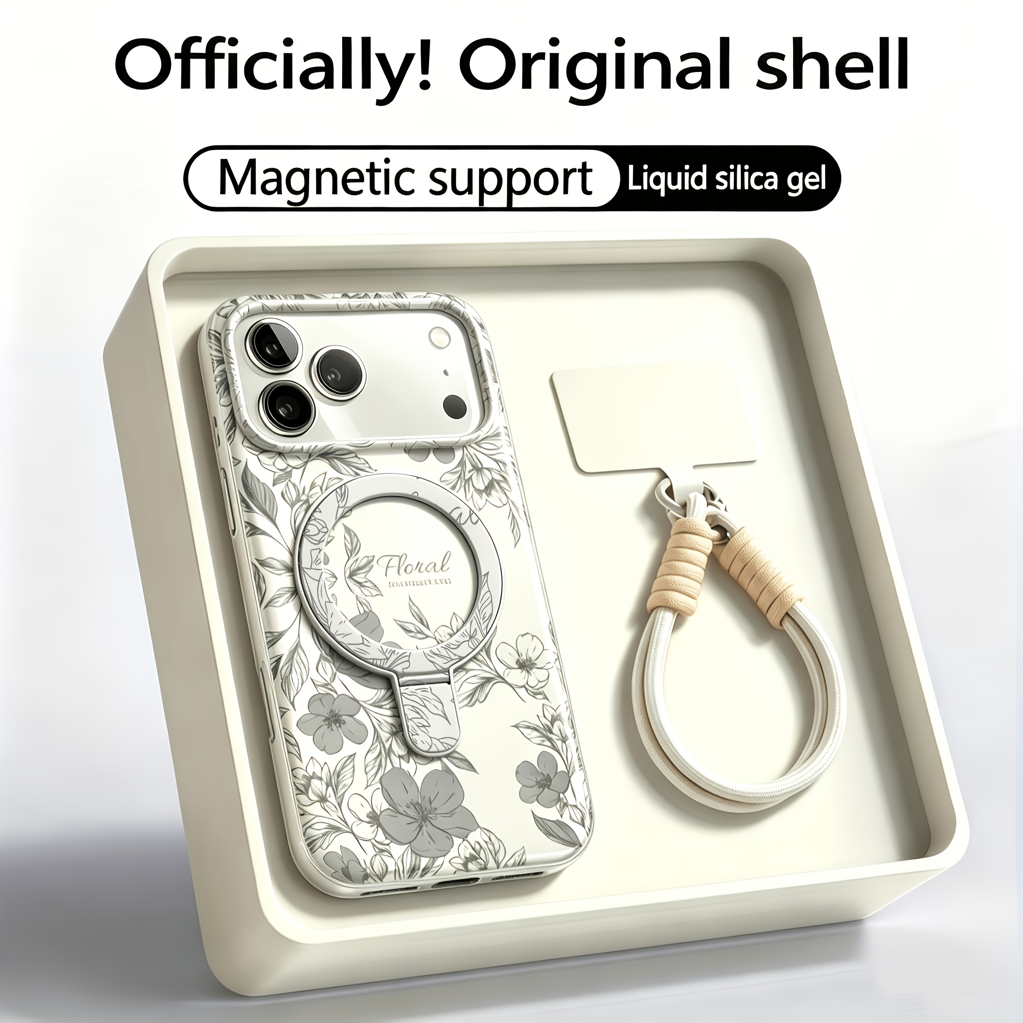 TEMU For Iphone 17 Pro Max Camellia Design Liquid Silicone Magnetic Stand Couple Phone Case, Case For Iphone 16 Pro Max, Men And Women Phone Case For