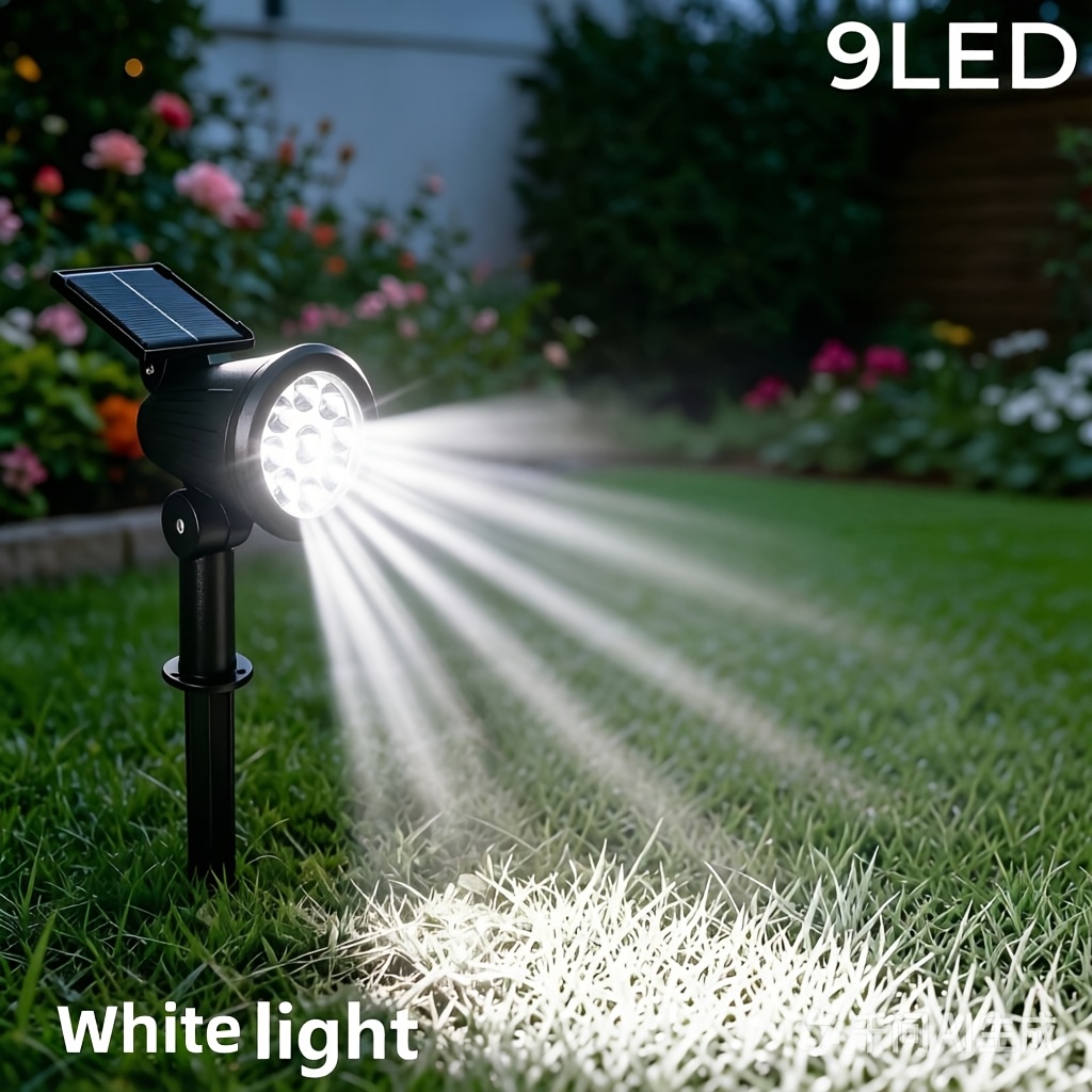 TEMU 1pc 9 Led Solar Spotlights, Ip65 Outdoor Solar Landscape Light, Courtyard Lawn Light, Courtyards, Gardens, , Trees, Suitable For Street Lighting